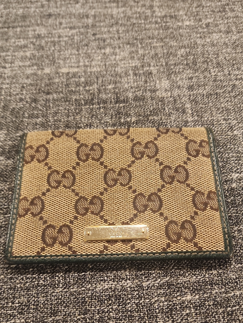 Gucci Brown GG Canvas Card & Key Holder with Green Trim